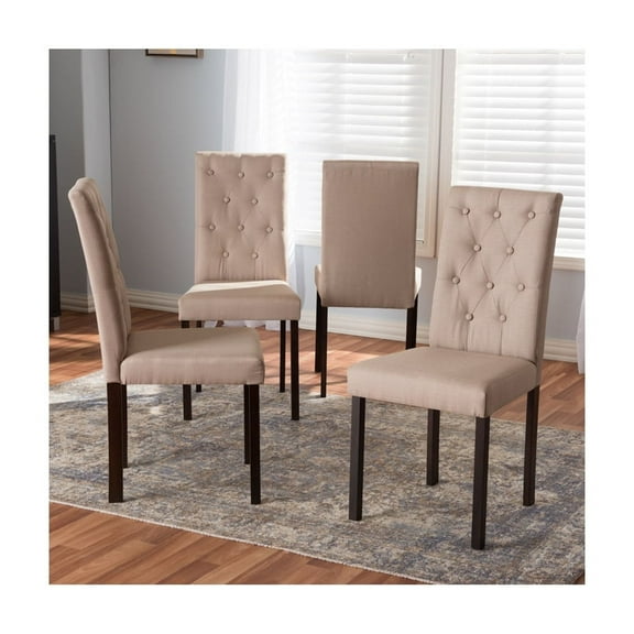 Modern Dark Brown Dining Chair Set of 4 - Grey Upholstered Side Chair - Comfortable Accent Furniture