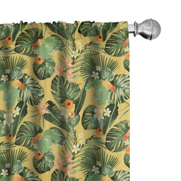 Ambesonne Exotic 4-Panel Curtains, Summer Flowers Bloom Pattern, 56"x63", Pale Orange and Hunter Green