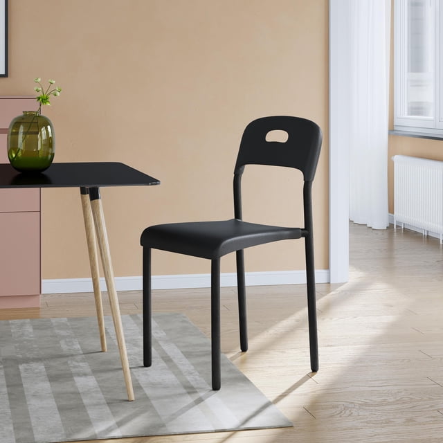 Yeshouse Sillas de comedor apilmoderno juego de 4, silla con patas de Metal y asiento de plástico ergon, resistente al agua