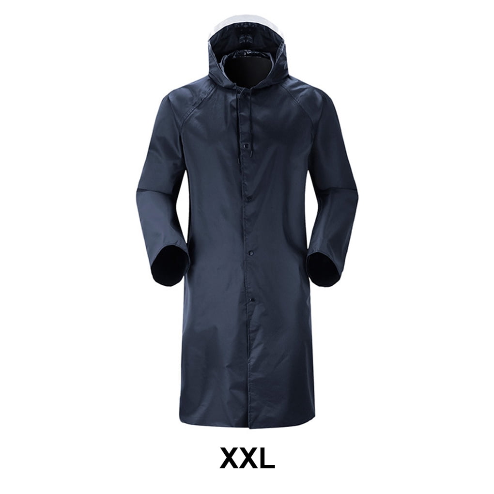 Youkk Men Long Raincoat Thickened Windproof Rain Coats Rainwear Lightweight Hooded Trench Cloth Foldable Jacket Outdoor Hiking Camping XL Dark Blue XXL Walmart