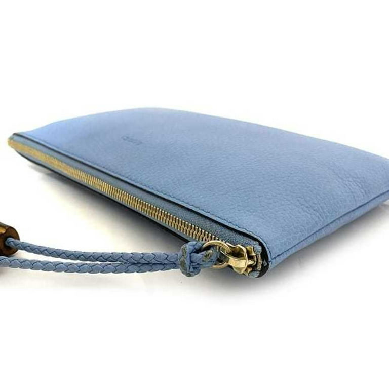 Authenticated Used Gucci Clutch Bag Light Blue Bamboo 449652 Leather GUCCI Pouch Tassel Grain Women's Men's Walmart.com