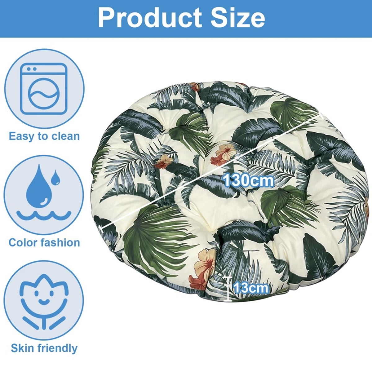 Eurhowing 51 Inch Papasan Cushion Replacement, 5" Thick Water-Resistant Round Cushion, Outdoor Patio Swing Papasan Chair Pad, Hawaiian