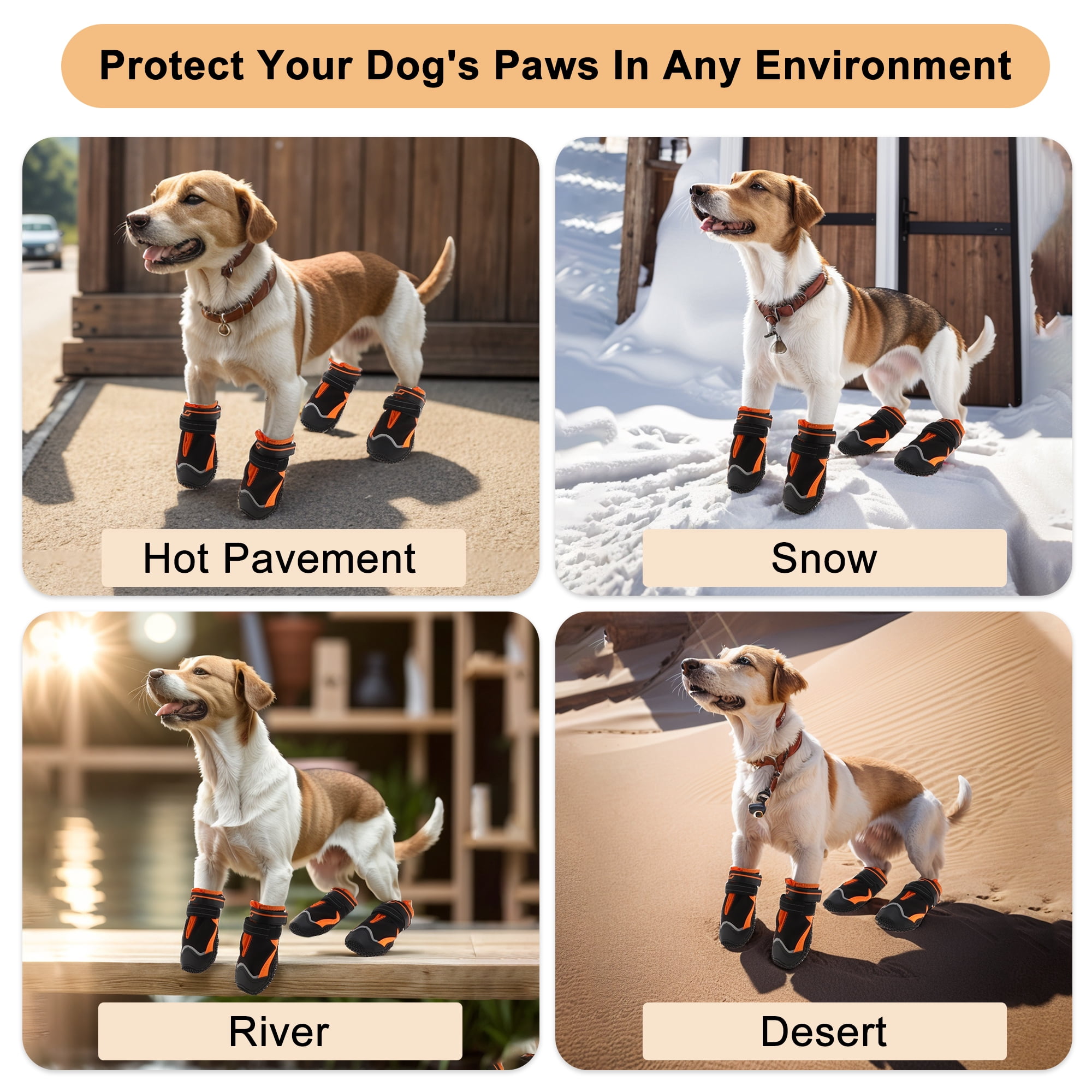 Unique Bargains 4pcs Dog Shoes Waterproof Anti Slip Boots Protectors 2.55" Black