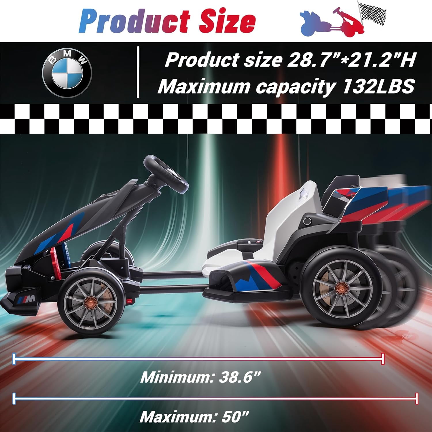 Licensed BMW Electric Go Kart for Kids 6-12, 24V 9AH Drift Kart Ride on Toys, Dual 200W Motors, Adjustable Seat, Drift Mode, 2 Speed, LED Lights