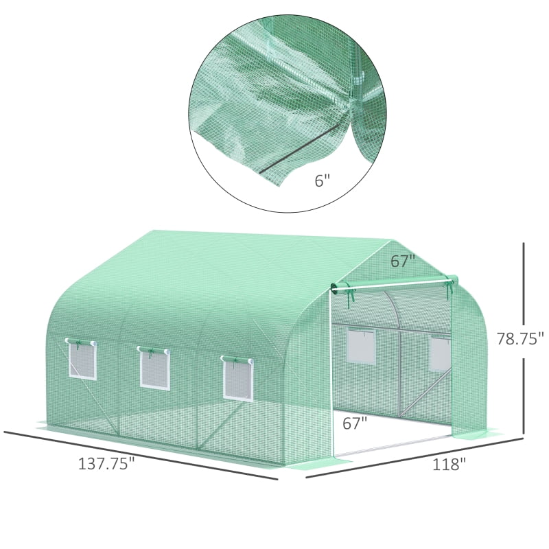 Alvantor Green 11.5' L x10' W x6.5' H Walk-In Tunnel Greenhouse with Mesh Windows