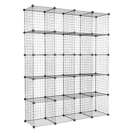 Zimtown DIY 20-Cube Wire Grid Storage Organizer  14 x14  Modular Wardrobe Bookshelf for Office Bedroom Bathroom Living Room  Black