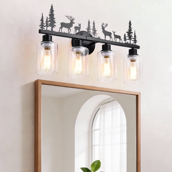 Sunnyin Deer 4-Light Vanity Light, Black, Clear Glass Shades