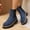 Blue, variant on Womens Mid-Calf Suede Boots, Round Toe Pull-On Thicken Heels Fall Winter Warm Boots Blue US9