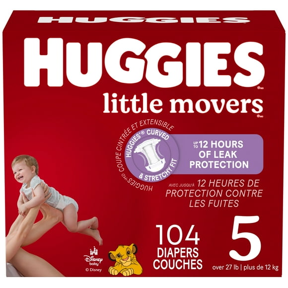 Couches pour bébés Huggies Little Movers, taille&nbsp;5 (27&nbsp;livres et plus), 104&nbsp;couches