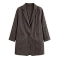 thumbnail image 4 of YgkuHd Fall Blazers for Women V-Neck Lapel Button Down Long Sleeve Cotton Linen Blend Vintage Suit Jacket Casual Work Outfits,Coffee_M, 4 of 7