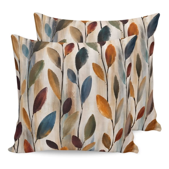 Bohemia Botanical Pillow Covers 20x20 Set of 2, Farmhouse Leaves Rustic Watercolor Throw Pillow Covers Decorative Couch Cushion Cover, Microfiber Soft Square Pillowcases for Bedroom Living Room Sofa