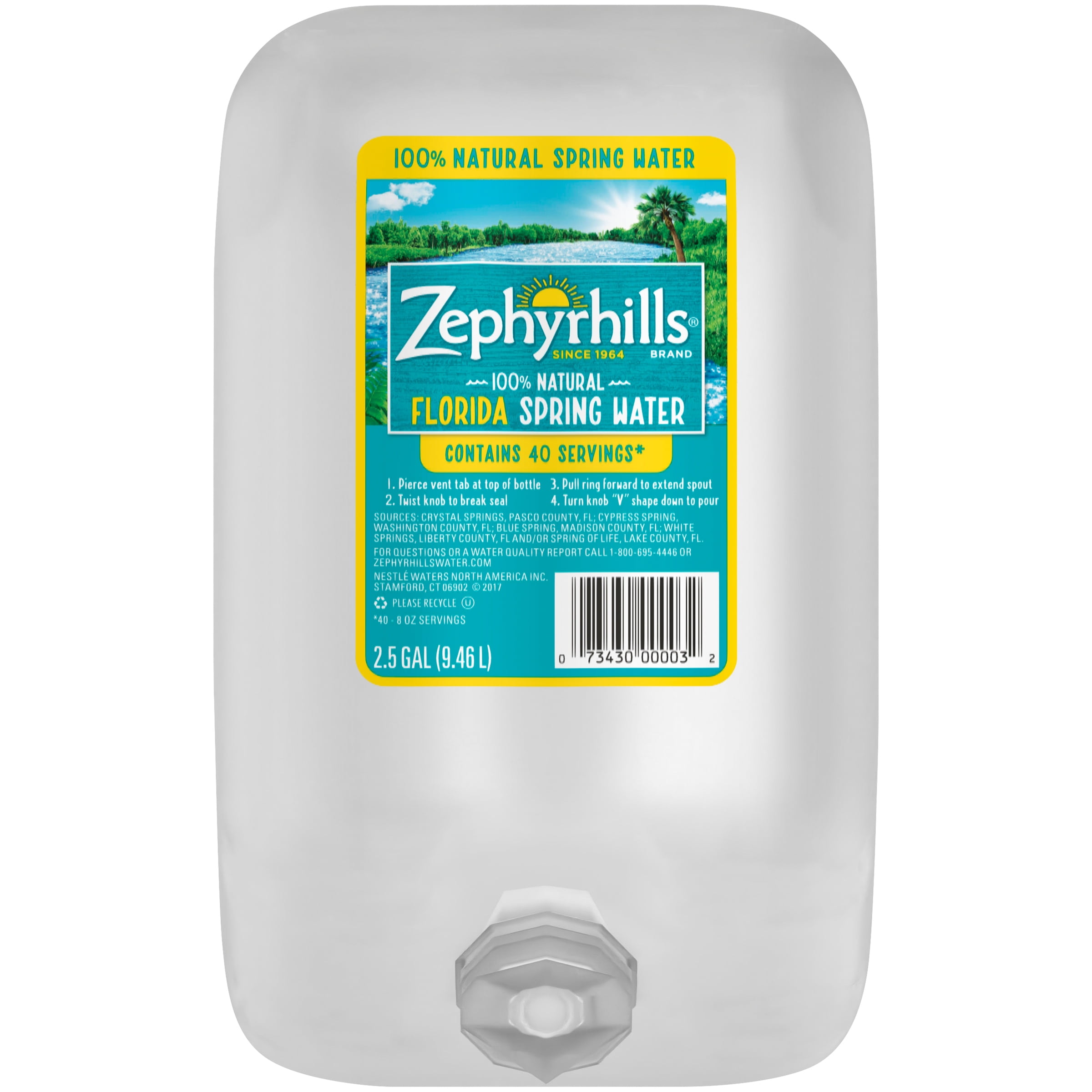 Zephyrhills Natural Spring Water, 2.5 gal. Bottle
