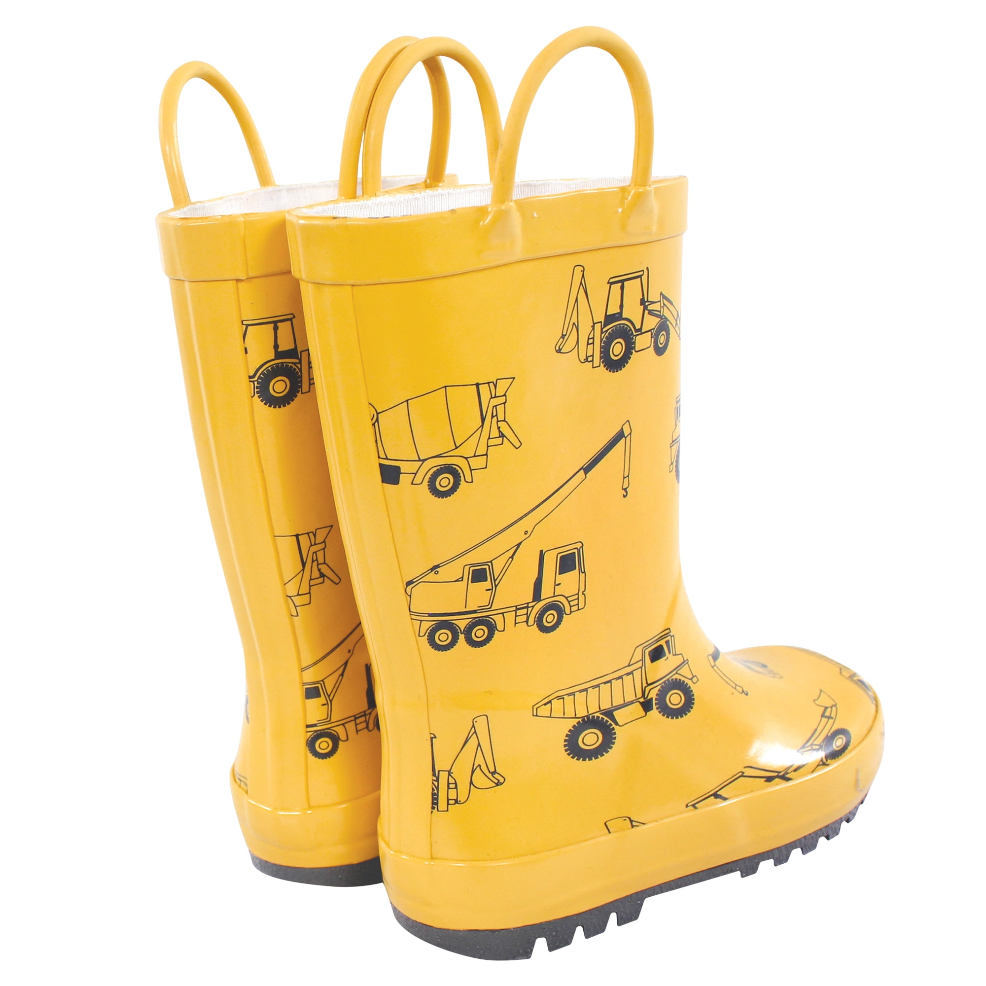 Hudson Baby Boys Rain Boots, Yellow Construction, 7 Toddler