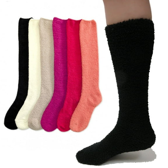 3 Pairs Women Girl Winter Socks Knee High Long Cozy Fuzzy Slipper Soft 9-11 Warm