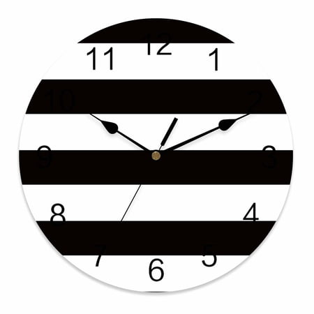 Wall Clock 14 Inch Black And White Wide Striped Round Silent Decorative Wall Clocks Battery Operated for Living Room Bedroom Kitchen Classroom Decor, Geometric,Large