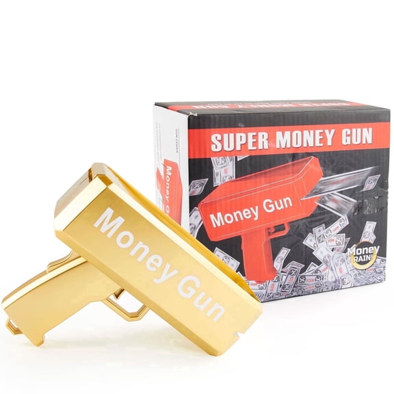 Super Money Spray Gun With 100pcs Of Paper Prop, Handheld Cash Shooter, Suitable For Games, Movies, Birthday Parties - Halloween, Christmas Novelty And Funny Gifts (Golden)