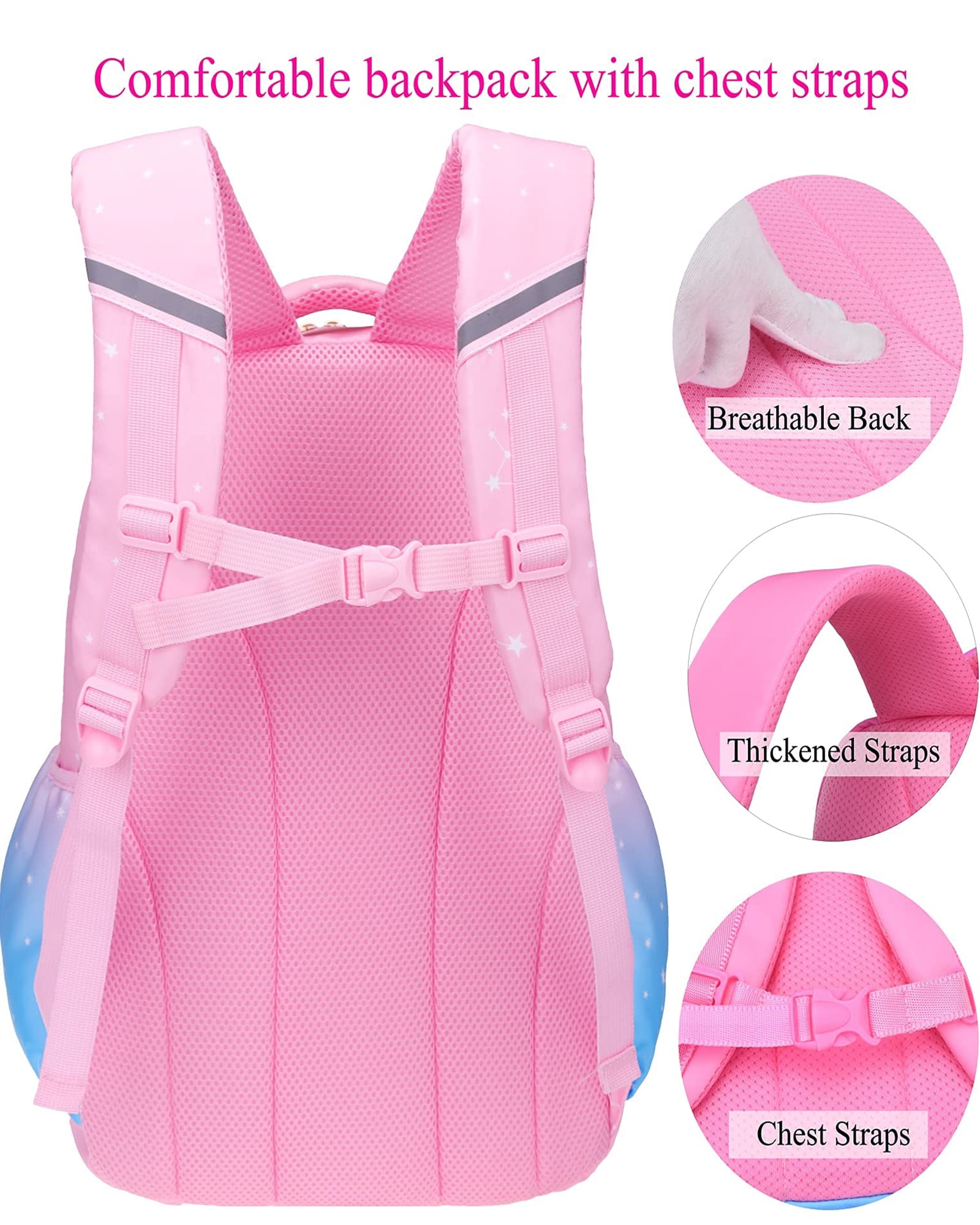 Aursear School Backpack for Girls, Kids School Bag Casual Bookbag for Child Teens, Pink