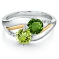 thumbnail image 2 of Gem Stone King 925 Silver and 10K Yellow Gold Green Peridot Green Chrome Diopside and Lab Grown Diamond 2 Stone Engagement Ring for Women (1.09 Cttw, Round, August Birthstone, Size 6), 2 of 4