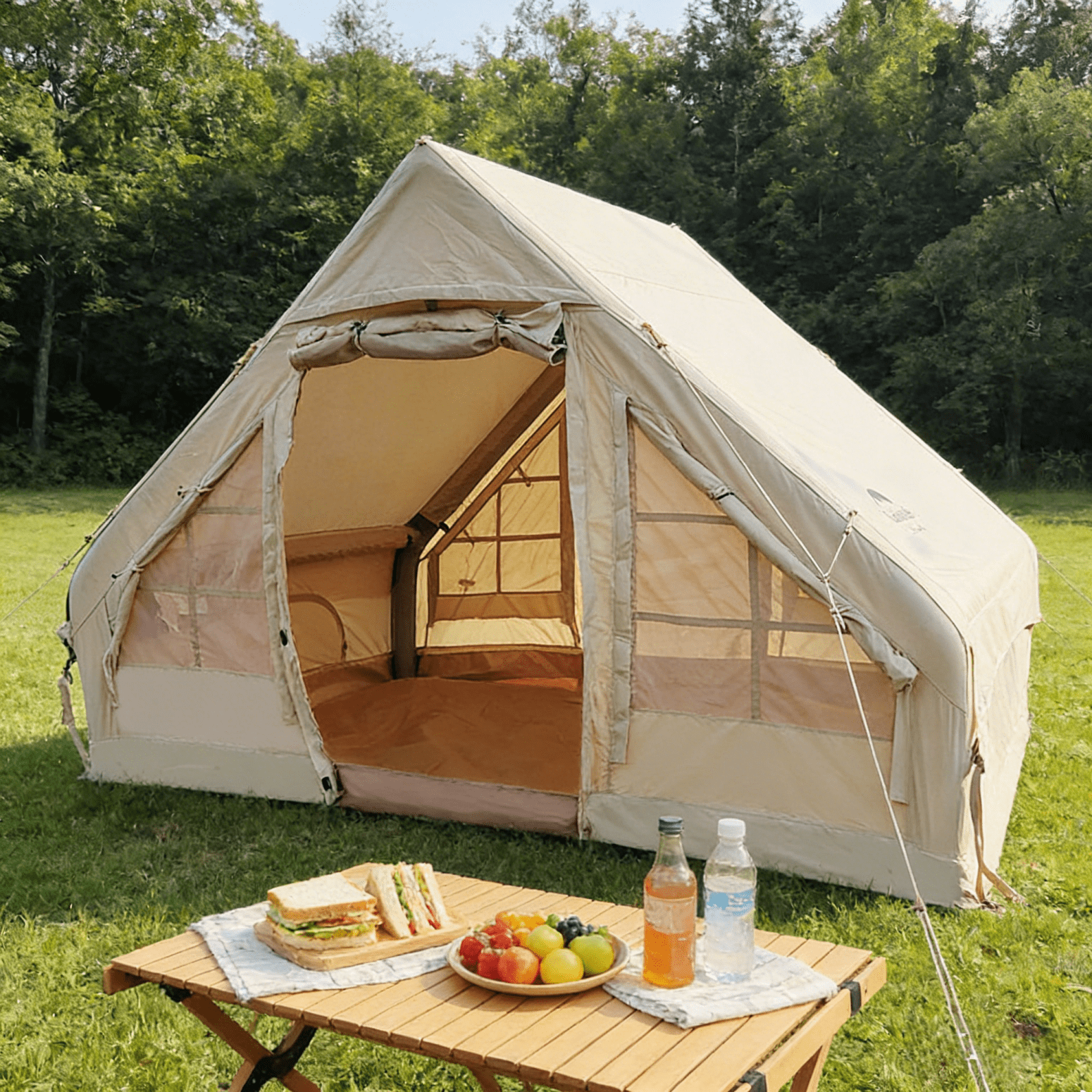 Inflatable A-Frame Tent  Single Layer  Waterproof 2000mm  Breathable Mesh  4-6 Person  Cotton Material