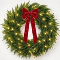 thumbnail image 2 of Christmas Norfolk Pine Wreath with Bow & LED Lights, Artificial Evergreen Wreath for Front Door Indoor Outdoor Christmas Decorations, Batteries Not Included, 2 of 7