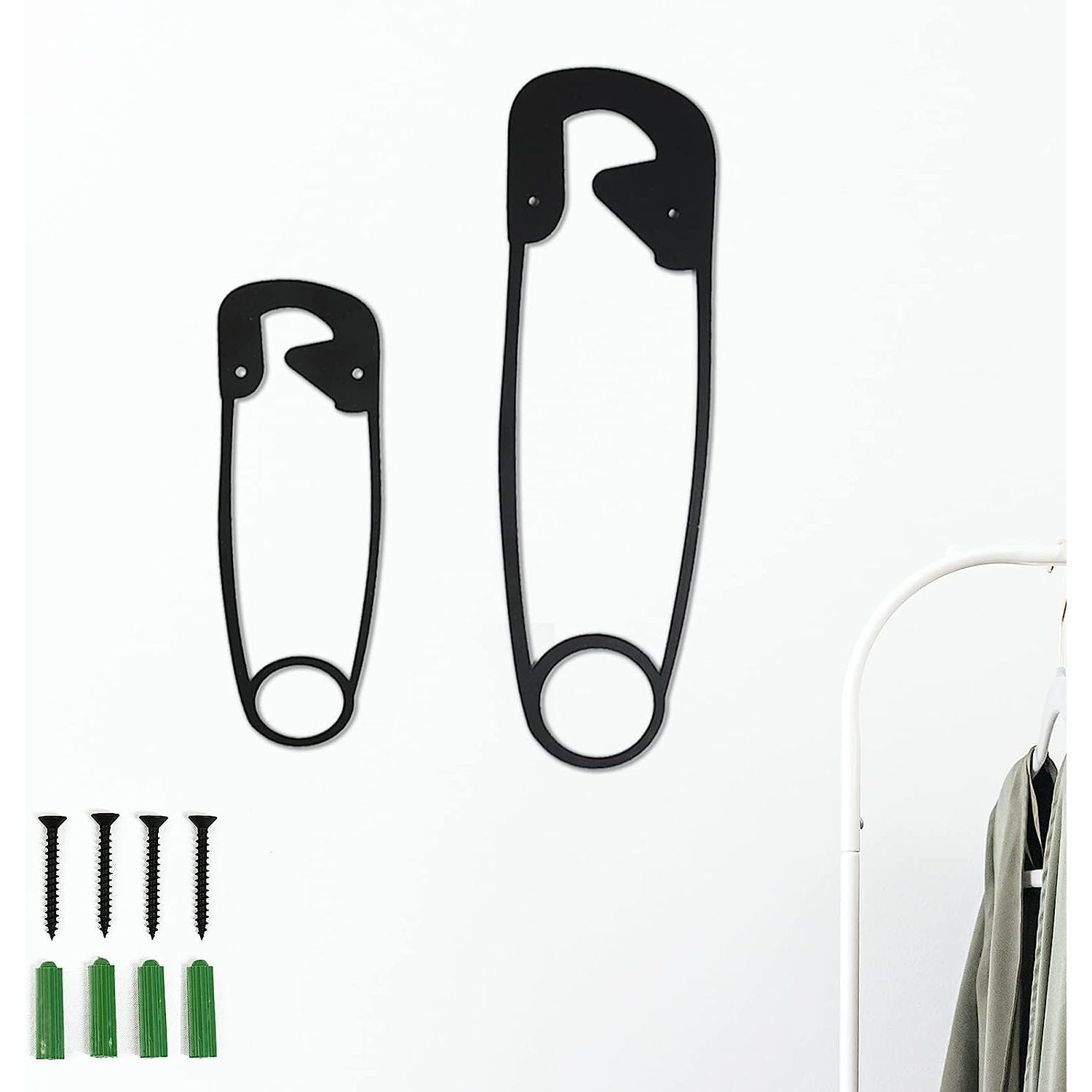 2 Pack Large Hanging Metal Safety Pins Wall Decor Laundry Room Home