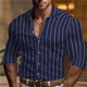thumbnail image 1 of Nueva camisa abotonada de manga larga para hombre, camisa estampada a rayas de color sólido, camisa musculosa suave y cómoda para hombre, talla grande, 1 of 6