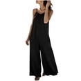 thumbnail image 5 of Linen Jumpsuit for Womens Loose Fitting Breathable Wide Leg Pants with Side Pockets Spaghetti Strap Overalls Black Women Rompers S, 5 of 8