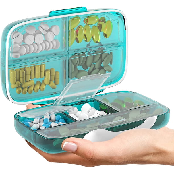 Organizador de pastillas Pastillero hermético Dispensador de pastillas grande Soporte para suplementos de viaje para el hogar Clasificador de vitaminas portátil Tamaño gigante 8 compartimentos Contenedor hermético de vitaminas Medicina diaria Sincero Electrónica