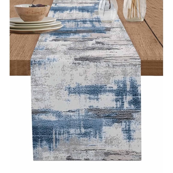Ldtrchee Vintage Blue Grey Table Runner 60 Inches, Modern Retro Abstract Art Bed Runner Dresser Scarves Tabletop for Indoor Outdoor Parties/Ceremony/Banquet, 13" x 60"
