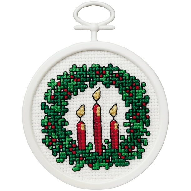 Holiday Wreath Mini Counted Cross Stitch Kit2.5" Round 18 Count
