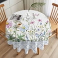 thumbnail image 3 of Spring Wildflowers Round Tablecloth 60 inches Blue Morocco Pink Flower Plant Country Waterproof Oil-Proof Table Cloth Round Table Cover for Holiday Party Picnic Dinner Decor Indoor and Outdoor Use, 3 of 9