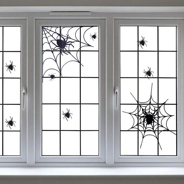 Toile D'araignée Adhésif Fenêtre,Toile D'Araignée Noire Autocollants