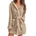 thumbnail image 2 of Ettsollp Women Winter Nightgown Thick Plush Warm Hooded Adjustable Lace Up Belt Solid Color Great Water Absorption Homewear Spa Hotel Bathrobe, 2 of 8