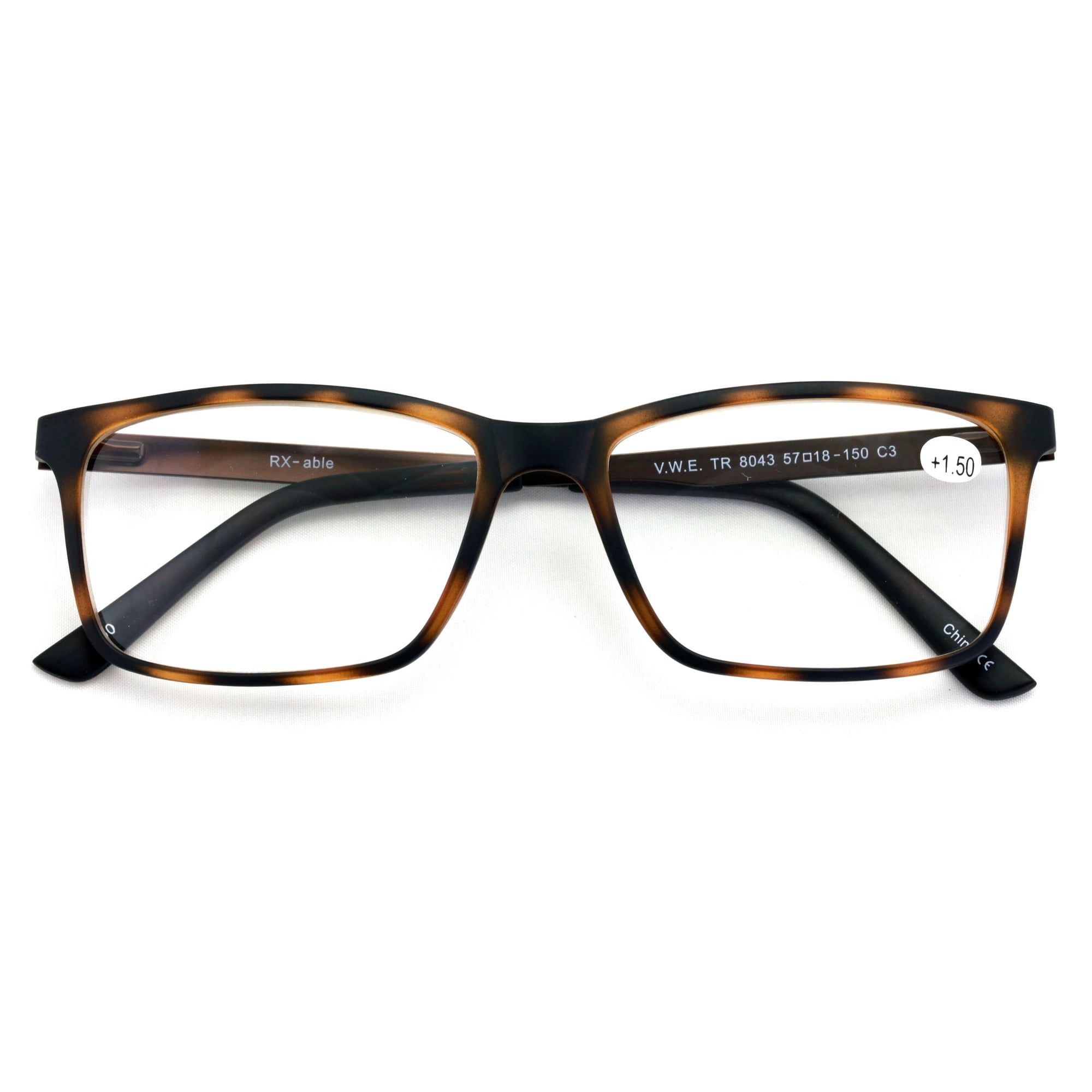 Men Premium Rectangle TR90 with Extended Metal Temple - Extra Large Reader - 147mm Wide Frame Reading Glasses +3.00