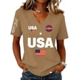 thumbnail image 3 of Iaqnaocc 4th Of July Tops for Women Trendy 250th Anniversary Short Sleeve 250 Anniversary USA Flag 250 Anniversary Usa Flag Patriotic V Neck July 4th Celebration T-Shirts Khaki M, 3 of 5