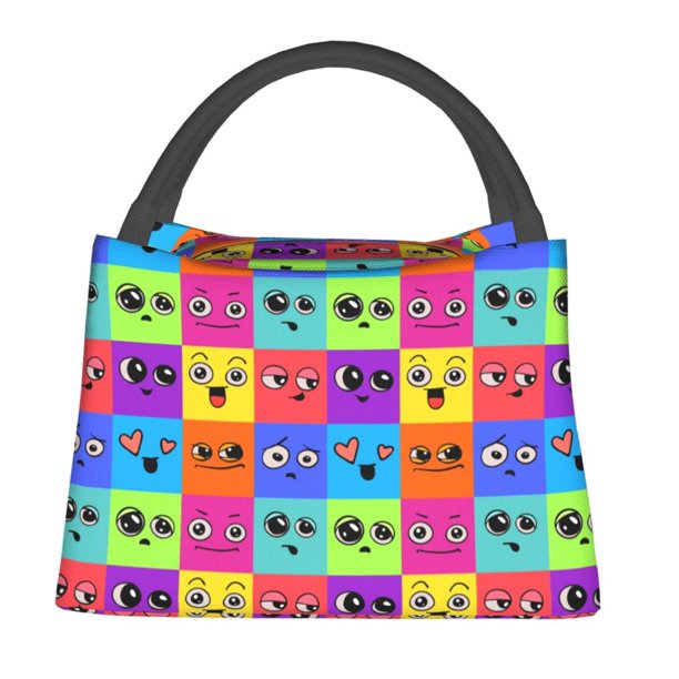 Easygdp Doodle Faces Emotions Bolsa de Almuerzo Insulada Reutilizable, Bolsa de Mano y Bandolera para Oficina, Trabajo, Viajes