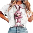 thumbnail image 3 of HOMBOM T-Shirts for Women Easter Graphic Tees Short Sleeve Pink Summer Bunny Print Crew Neck Ladies Tops, 3 of 5