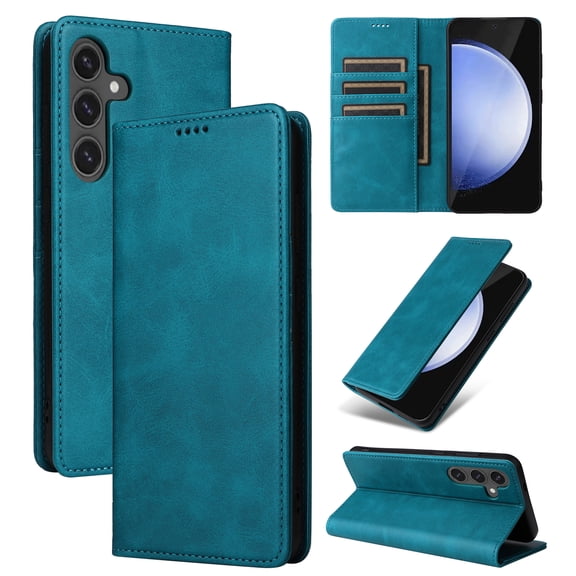 for Samsung Galaxy S25 Wallet Case with RFID Blocking Credit Card Holder, Magnetic Closure PU Leather Folio Flip Kickstand Shockproof Cover Women Men for Samsung Galaxy S25,Bluegreen