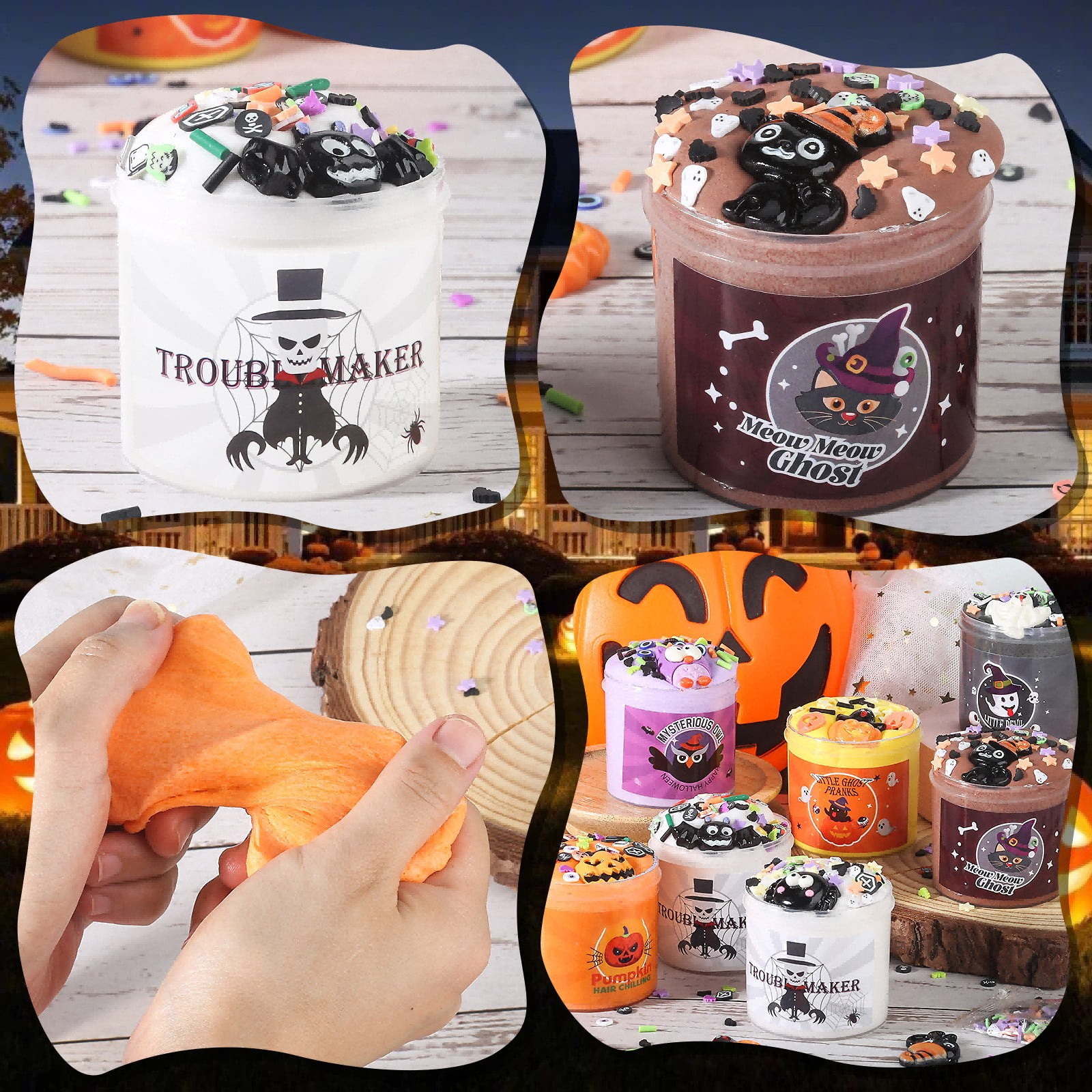 Light Up Halloween Bucket with Slime Set, Glow-in-Dark Pail with Sensory Putty Party Favor Kit, Not for Children Under 3, Includes Non-Toxic Materials