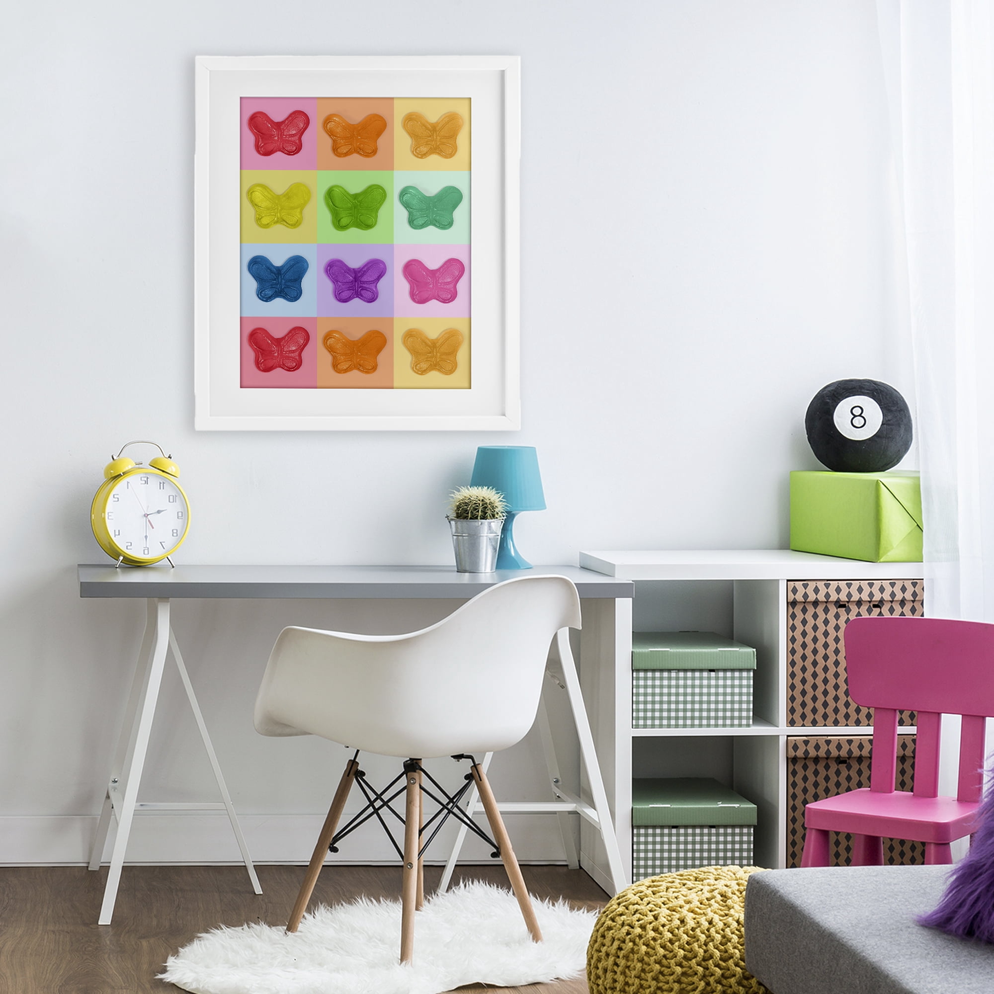 Stupell Industries Colorful Butterflies Candy White Framed Print Under Glass, design by LISH Creative