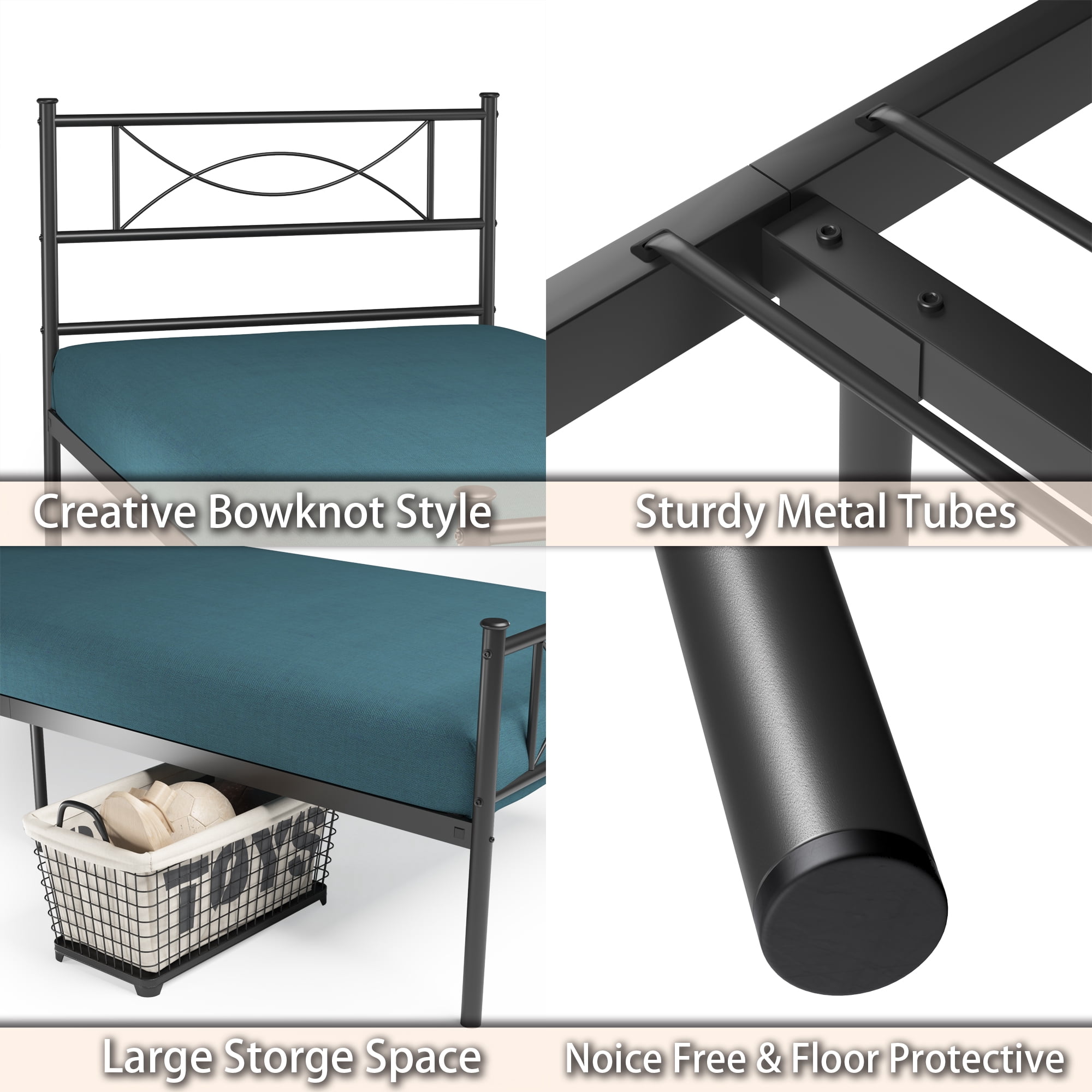 Yoneston Metal Queen Platform Bed Frame with Bowknot Headboard & Footboard, Black