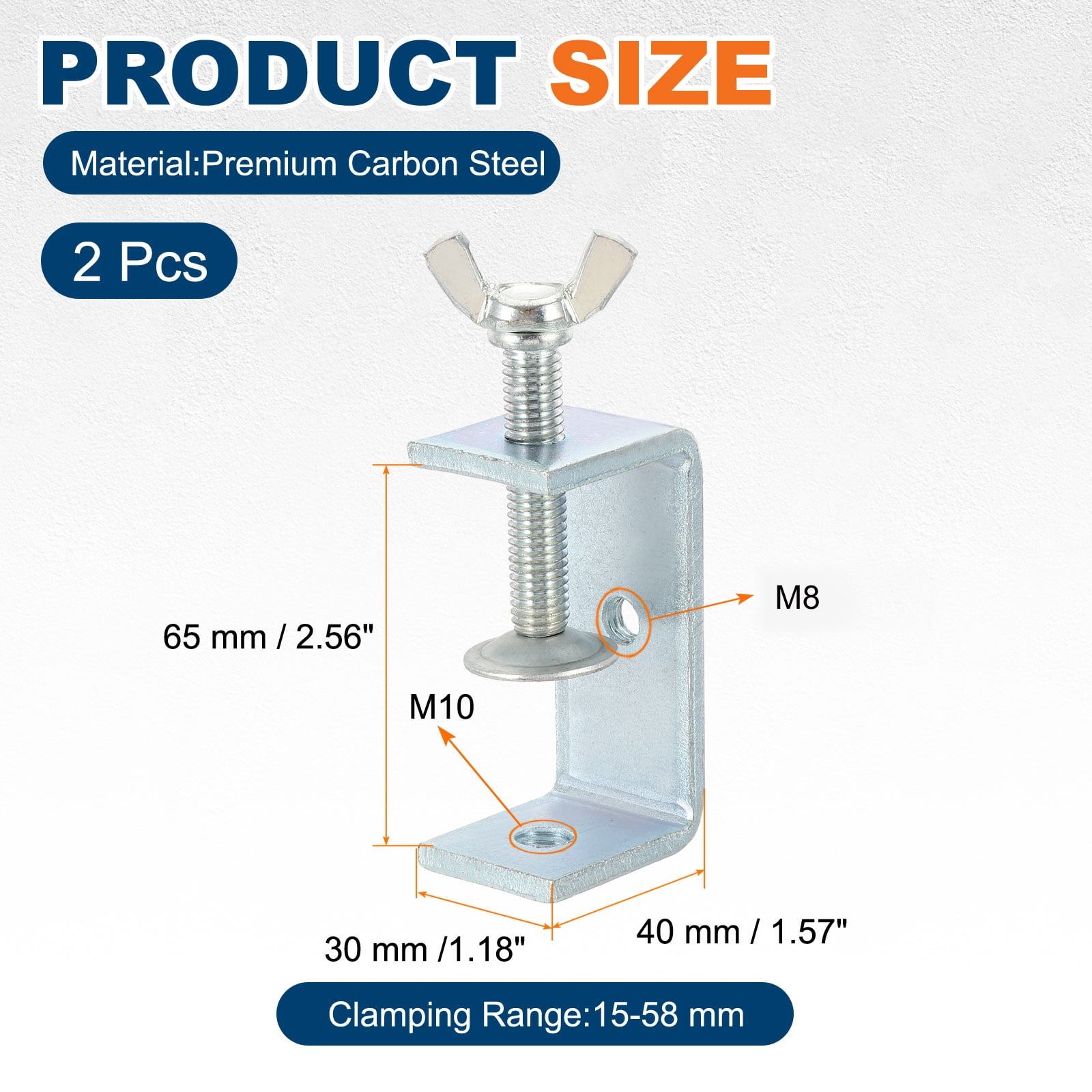 Uxcell 2Pcs Carbon Steel C Clamps 20mm Square Mini Tiger Clamp Heavy Duty U Clip for Woodworking Welding Silver