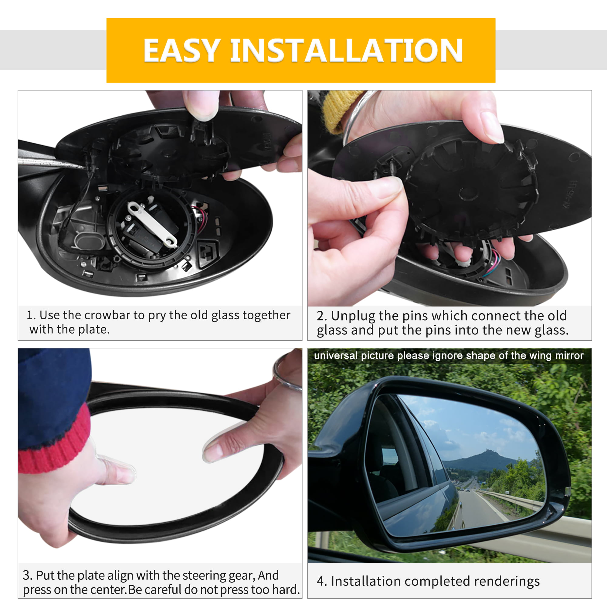 X AUTOHAUX Car Passenger Right Rearview Mirror Glass Heated with Backing Plate for FORD FIESTA 2008-2017 