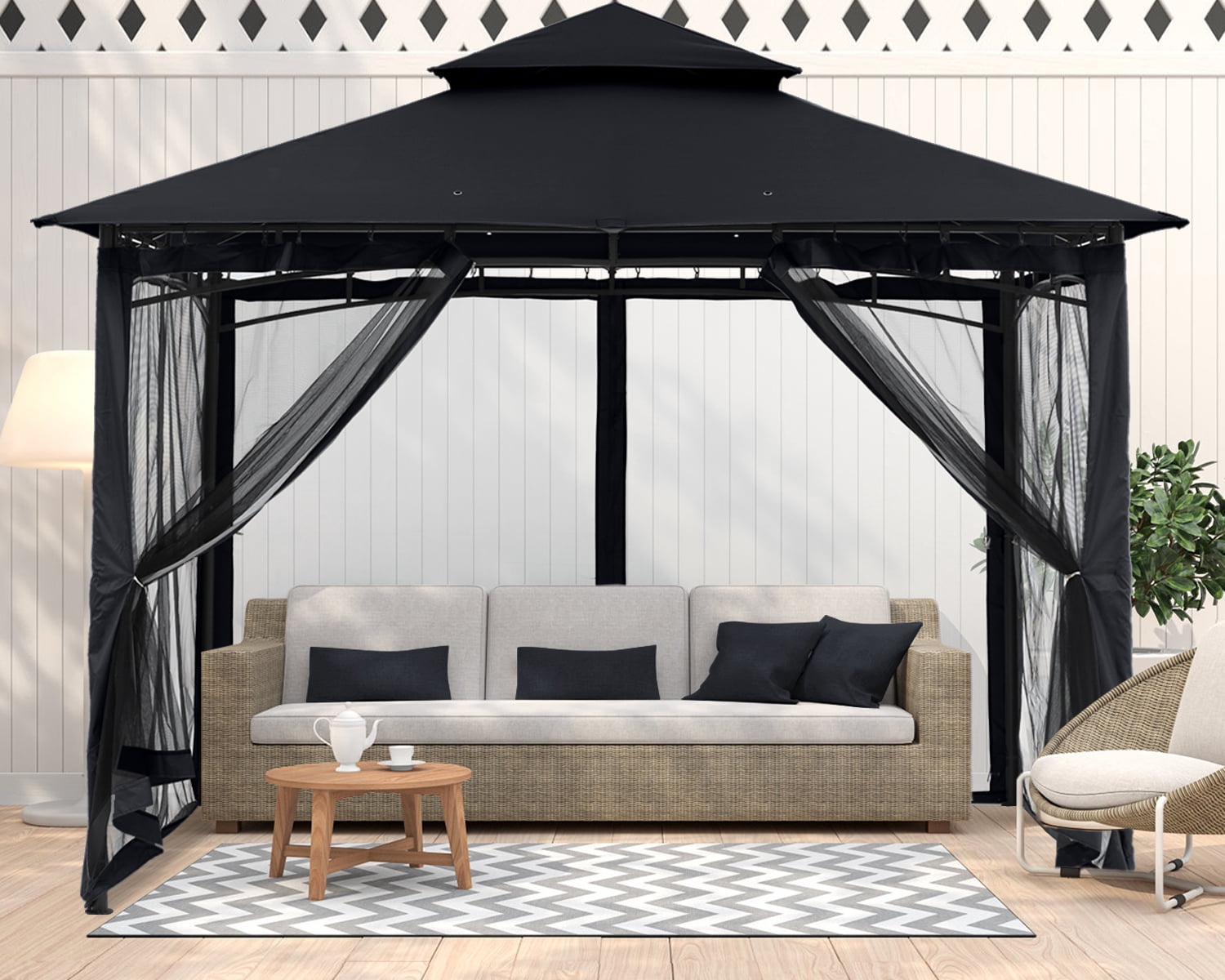 ABCCANOPY 11'x11' Patio Gazebo With Mosquito Netting and Double Soft Roof Canopies for Shade and Rain,Black