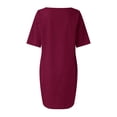 thumbnail image 5 of B91xZ Robes Printemps Été Femmes Manches Courtes Col Rond Robe Tunique Plissée Longueur Genou, Rouge G, 5 of 5
