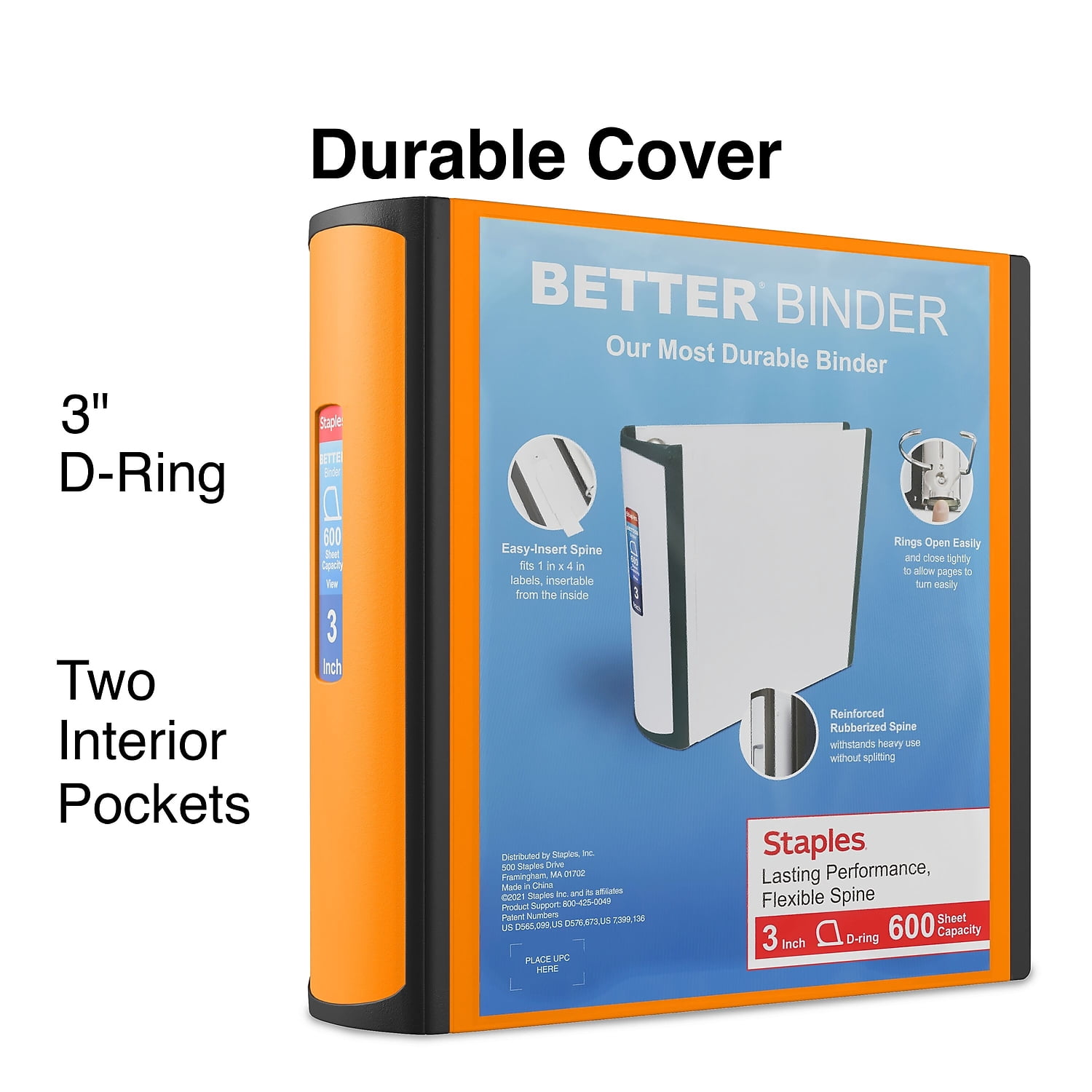 Staples 3" 3-Ring Better Binder Orange 2/Pack ST55892-CCVS