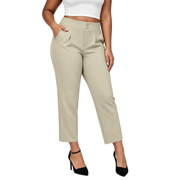cfhntfmh Womens Cropped Dress Pants Straight Leg High Waisted Pants Stretchy Business Office Pants with Pockets