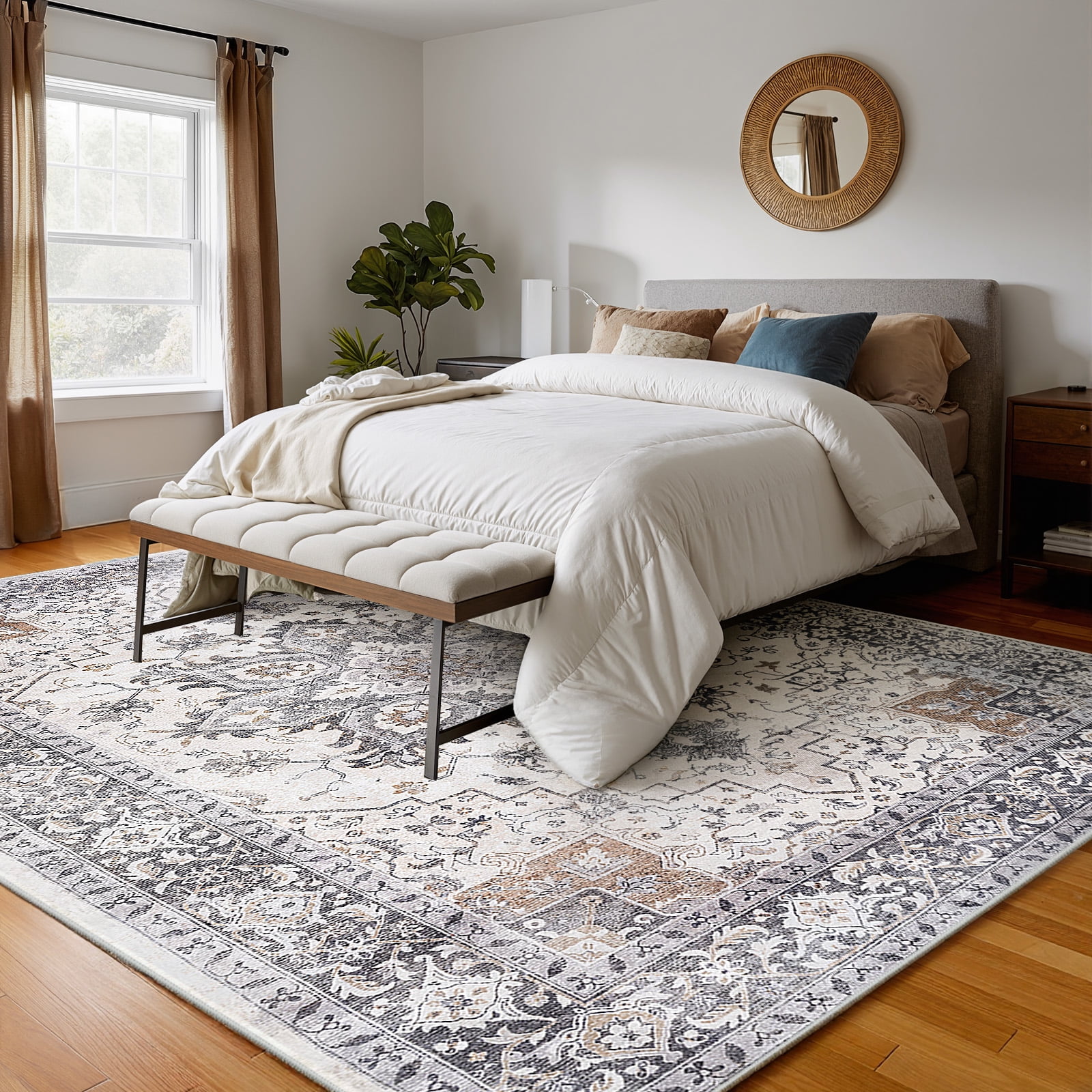 CHITOOMA 9'x12' Area Rugs for Living Room, Machine Washable Rugs Vintage Area Rug for Bedroom Dining Room Dorm Office with Non-Slip Backing, Stain Resistant Non-Shed Carpet