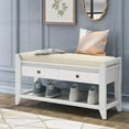 thumbnail image 1 of Pine Wood Bench with Sliding Drawers & Cushion - Perfect for Family Use, 1 of 19