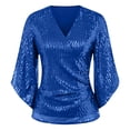 thumbnail image 7 of JGNGSHN Womens Sparkly Sequin Tops Dressy 3/4 Sleeve V Neck Wrap Shimmer Glitter Blouse for Evening Party Club Cocktail Royal Blue S, 7 of 7